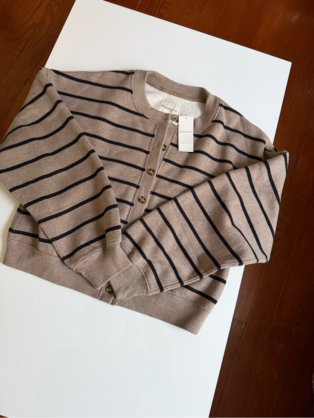 Abercrombie & Fitch Taupe and Black Striped Button Cardigan